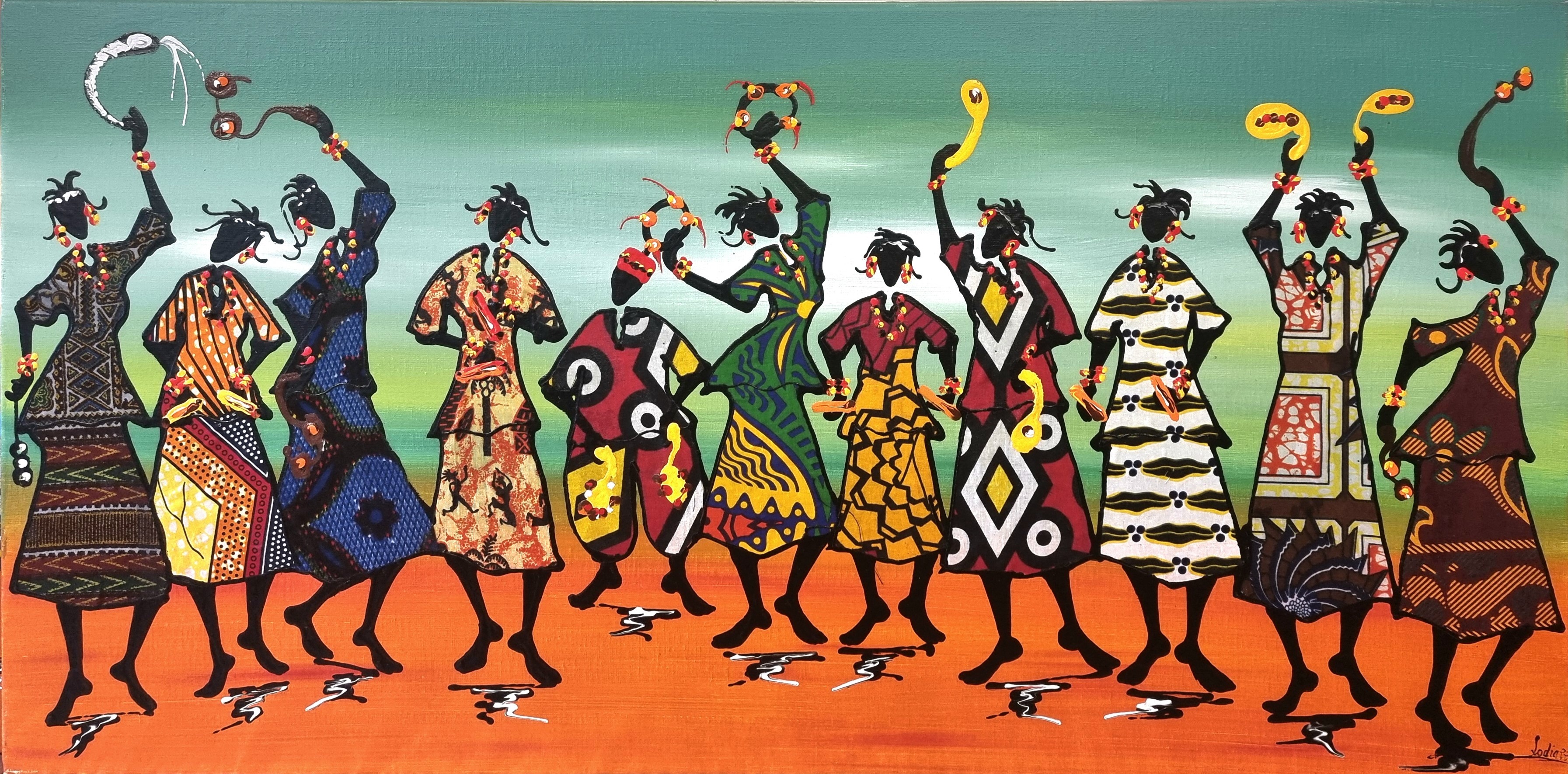 Personages dansende vrouwen op aquagroen