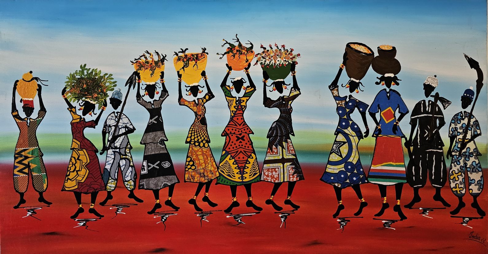 Personages oogstende mensen op blauw