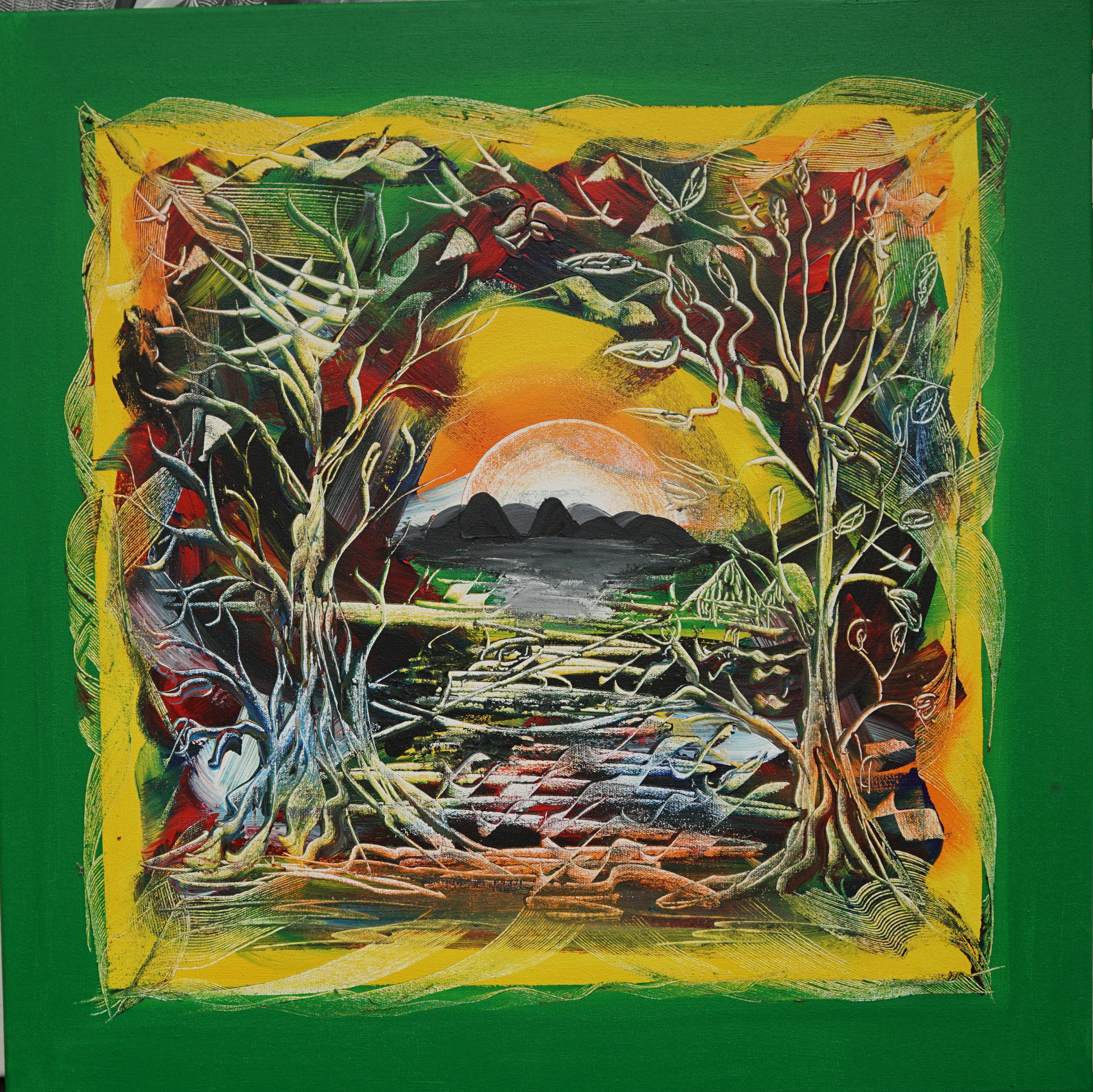 Baobab silhouet geel